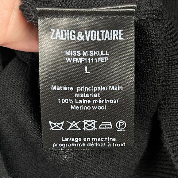 Zadig & Voltire Miss M Merino Wool Skull Sweater Black Large Crewneck Grunge Emo - Picture 10 of 13